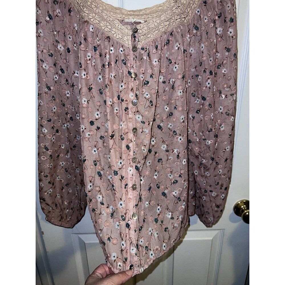 Easel Boho Semi Sheer Button Boho Peasant Lagenlo… - image 2